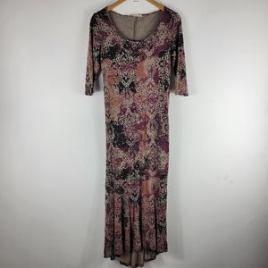 Peruvian Connection Paisley Floral Pima Cotton Scoop Neck Half Sleeve Maxi Dress